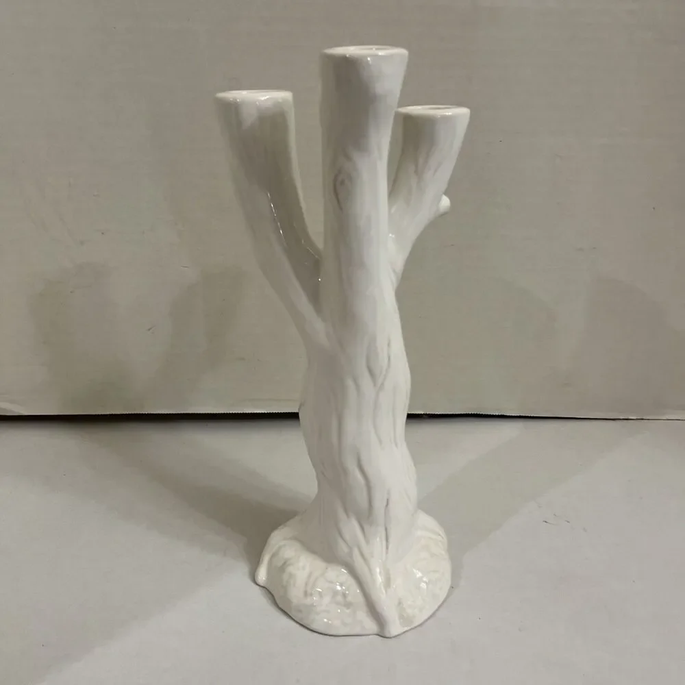 Roscher Natures Nest 3 Tier Candle Stick Holder Tree Trunk White 11 Inches Tall